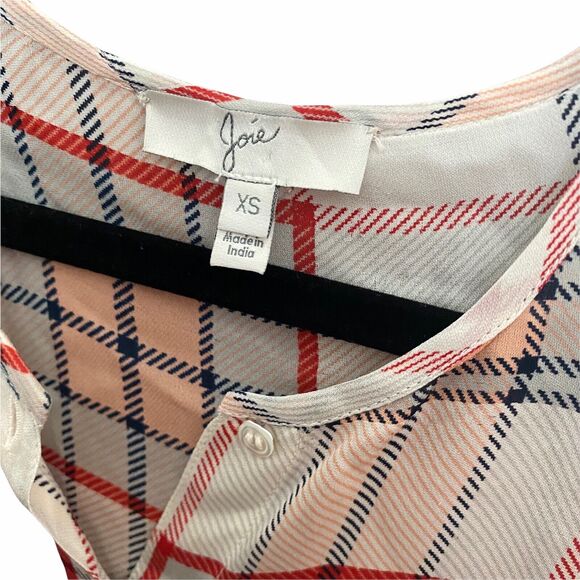 Joie XS Blouse Button Front 100% Silk Long Sleeve Plaid Shirt Top - Picture 2 of 11
